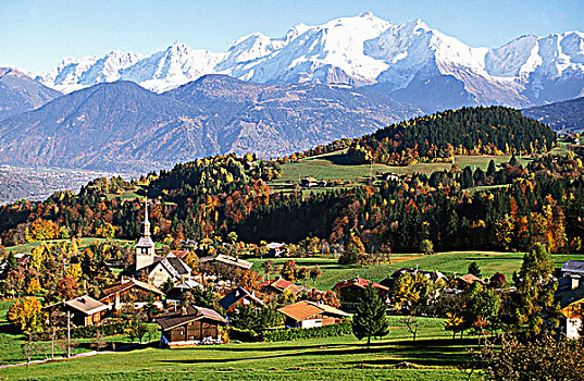 法国,阿尔卑斯山,上萨瓦,山谷,勃朗峰,背景