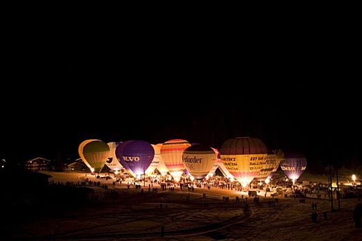 热气球,光亮,暗色,夜空,萨尔茨堡,奥地利,欧洲