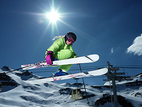 女性,滑雪者,跳跃