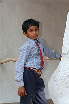 印度,男孩,穿,学生服,邦迪,拉贾斯坦邦,亚洲
