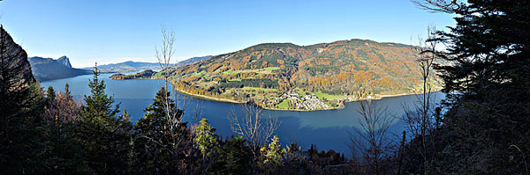 风景,安静,湖,晴天,秋天,月亮湖地区,奥地利