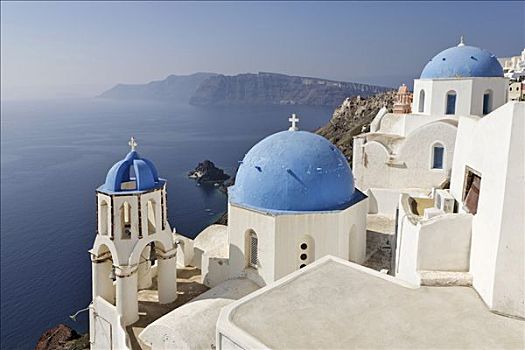 蓝色,穹顶,钟楼,教堂,锡拉岛,希腊