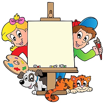 卡通,儿童,绘画,帆布