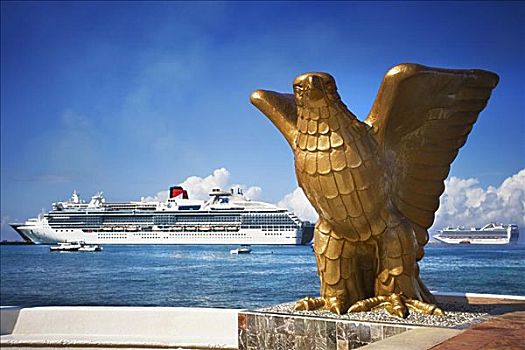 鹰,雕塑,游船,背景,科祖梅尔,墨西哥