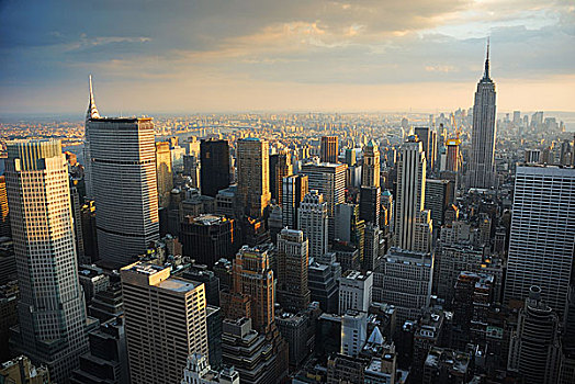 纽约,曼哈顿,天际线,航拍,日落