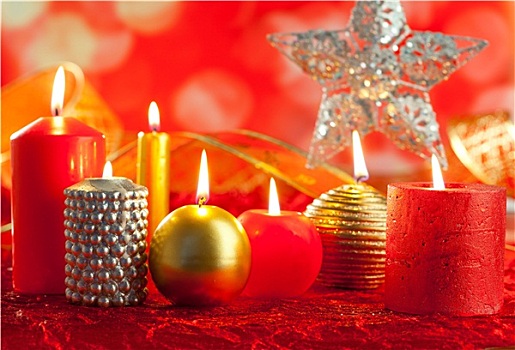 圣诞贺卡,蜡烛,红色,金色,排列