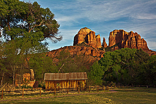 教堂岩,日落,老,塞多纳,亚利桑那,美国