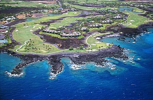 夏威夷,夏威夷大岛,毛纳拉尼,胜地,南,高尔夫球场,沿岸,俯视