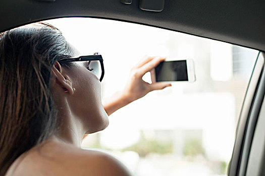美女,摄影,智能手机,出租车,窗户