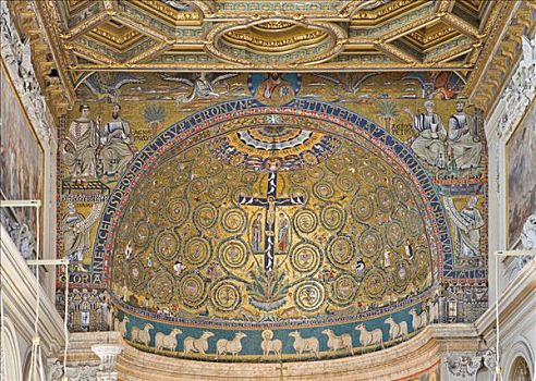 圆屋顶,装饰,镶嵌图案,约会,12世纪,教堂,罗马,意大利,欧洲