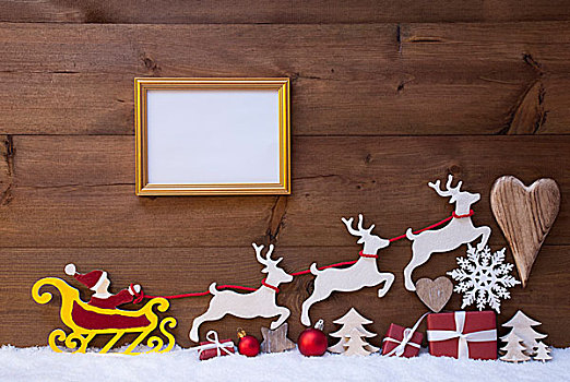 圣诞老人,雪撬,驯鹿,雪,圣诞装饰,框
