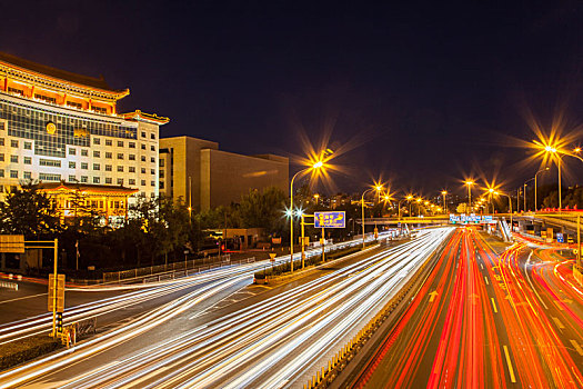 北京立交桥夜景,车流