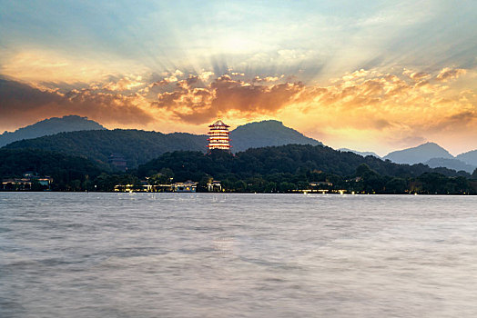 西湖风光,雷锋夕照