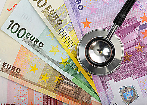 听诊器,欧元,货币,象征,图像,疾病,健康,费用,爆炸,医疗