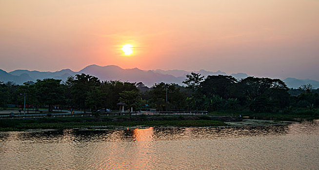 日落,河,北碧府,省,中心,泰国,亚洲