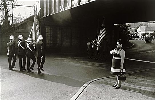 军事,男人,行进,道路,美国国旗