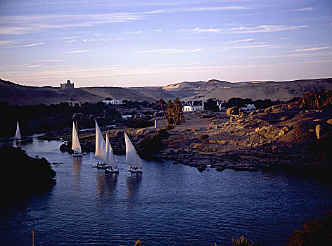 三桅小帆船,尼罗河,靠近,岛屿,菲莱岛