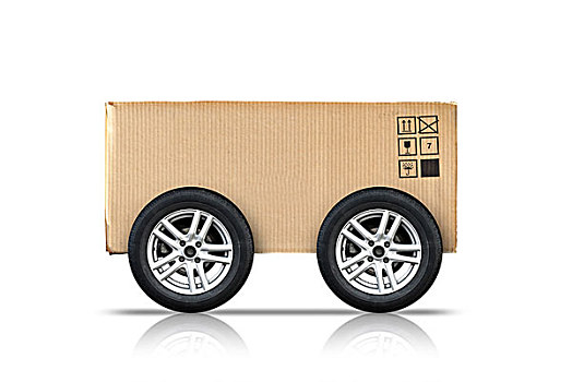 纸箱,标识,汽车,轮子,隔绝,白色背景,背景,迅速,递送,概念,象征