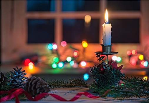 蜡烛,圣诞装饰,模糊,浅色背景