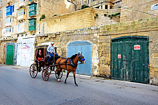 马车,瓦莱塔市,马耳他,世界遗产,城市,巴洛克式建筑,左边,大幅,尺寸