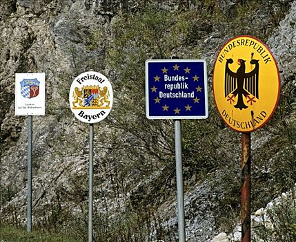 靠近,边界,标识,沃尔夫拉策豪森,巴伐利亚,欧洲,德国