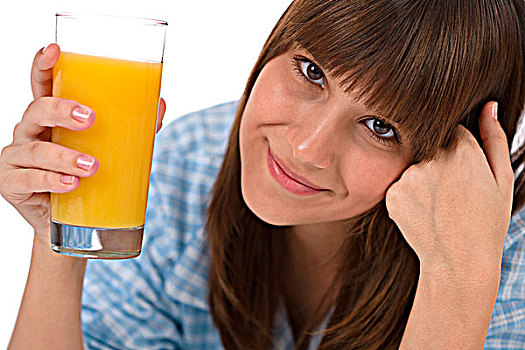 女青年,玻璃,健康,橙汁,早餐