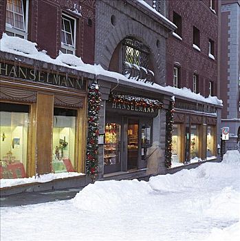 冬天,雪,光亮,正面,咖啡馆,圣莫里茨,瑞士,欧洲