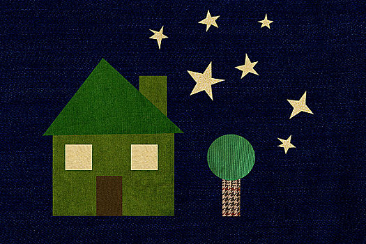 绿色,色彩,房子,星空