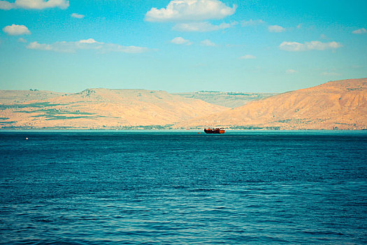 褐色,木船,航行,加利利海