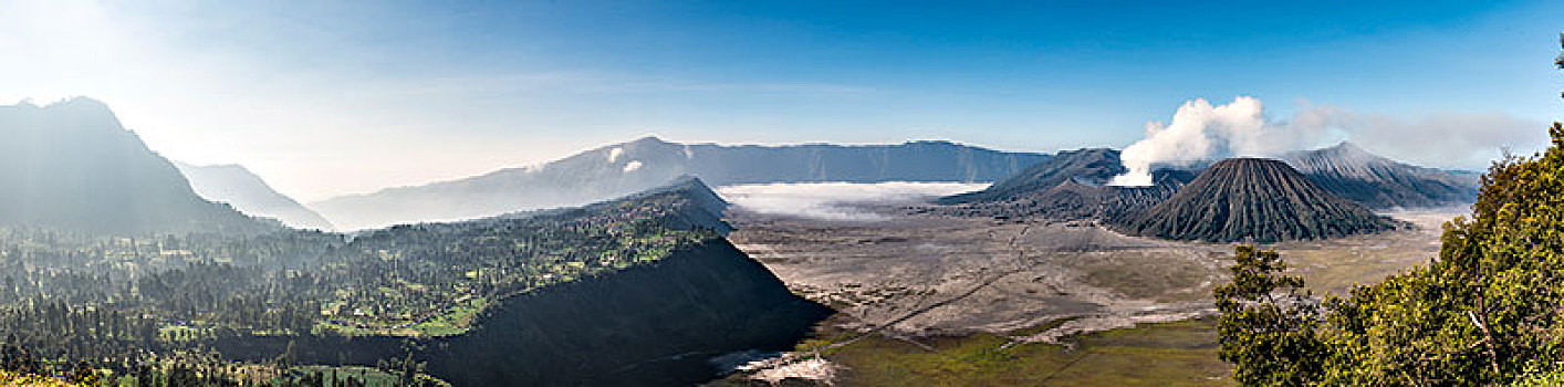 乡村,火山口,边缘,婆罗摩火山,婆罗莫,国家公园,爪哇,印度尼西亚,亚洲