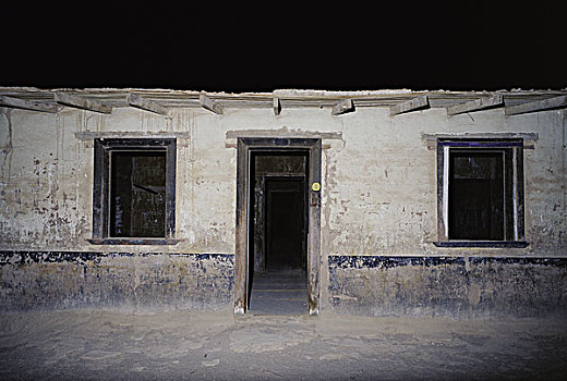 开采,城镇,建筑,夜晚,阿塔卡马沙漠,北方,智利,一月,2000年