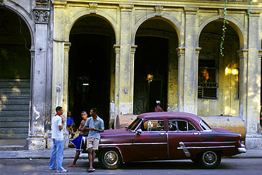 古巴,哈瓦那,街景,老爷车,男人