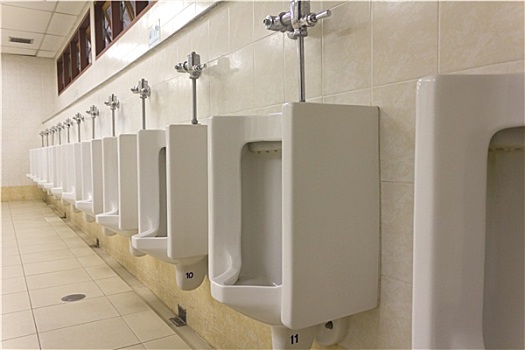 排,小便池,瓷砖墙,公共厕所