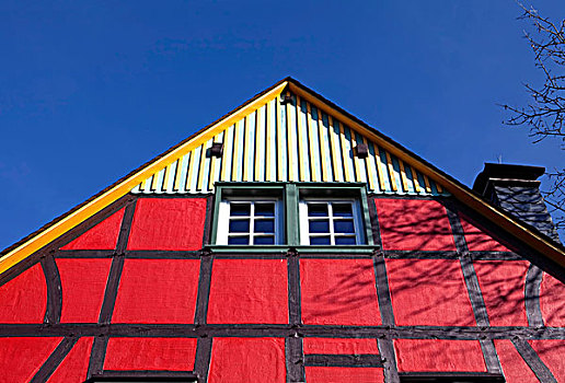 红色,半木结构房屋,北莱茵-威斯特伐利亚,德国,欧洲