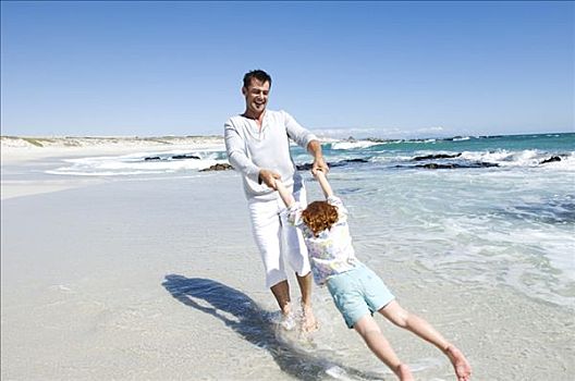 父亲,玩,女儿,海滩,户外