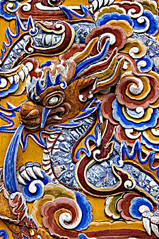 龙,浮雕,皇宫,色调,越南