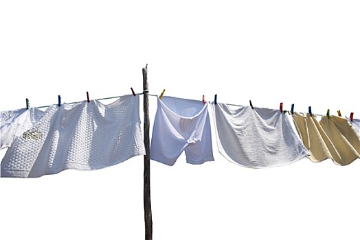 洗衣服,弄干,绳索,隔绝,白色背景