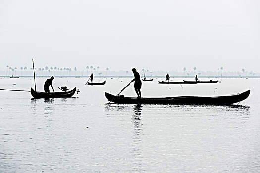 海扇类,船,湖,喀拉拉,印度,亚洲