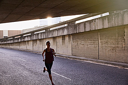 女性,跑步,跑,城市,隧道