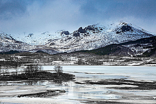 平和,积雪,山,高处,峡湾,韦斯特阿伦,挪威