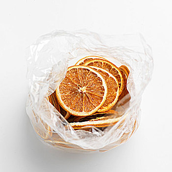 干燥,橙子片,塑料袋