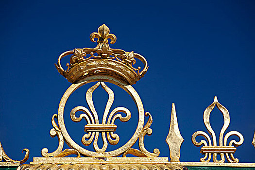 黄金,皇冠,香根鸢尾,大门,蓝天,花园,凡尔赛宫,巴黎,法国
