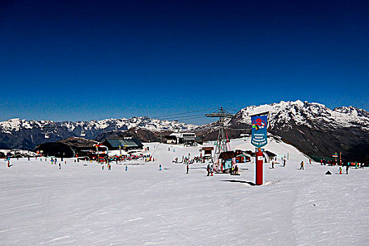 法国,滑雪道,山,餐馆,滑雪缆车