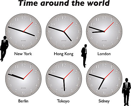 不同,钟表,展示,商界,时间,地球