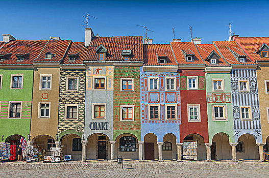 排,彩色,建筑,房子,波兹南,老,市场,波兰