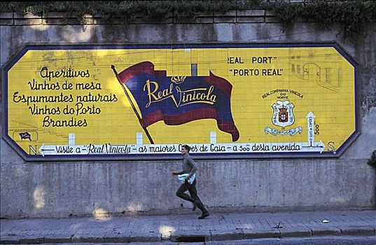 瓷砖墙,广告,港口,波尔图,葡萄牙,欧洲
