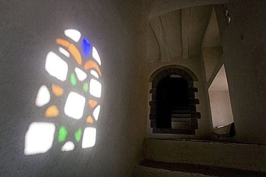 彩色玻璃窗,石头,宫殿,也门