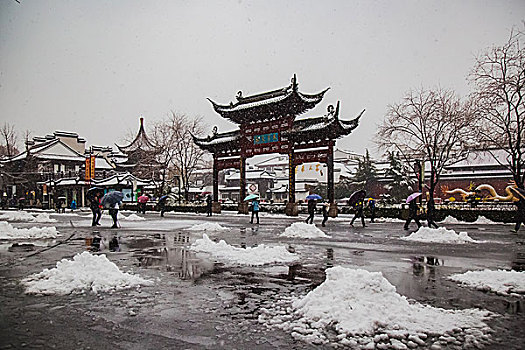 风雪中的南京夫子庙