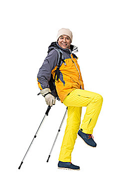 中老年男人冬季登山旅行