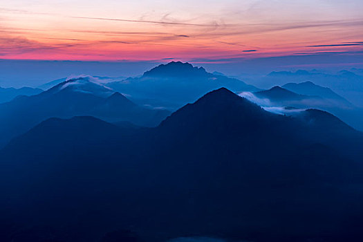 日出,高处,巴伐利亚阿尔卑斯山,上巴伐利亚,巴伐利亚,德国,欧洲